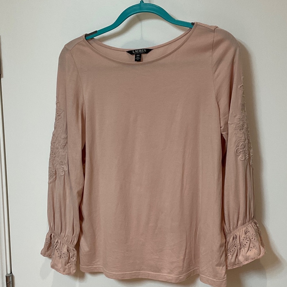 Ralph Lauren pink embroidered top size small petite